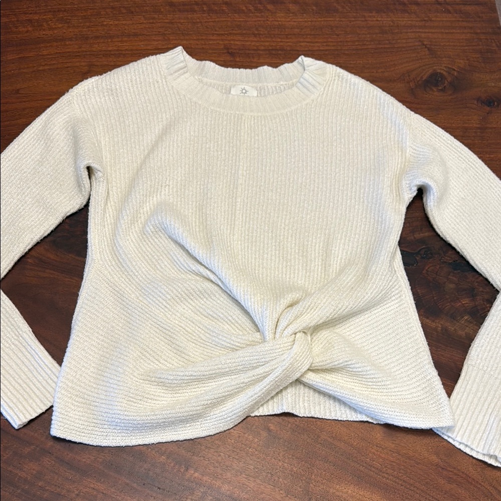 Cream Knit Sweater with Twist Front